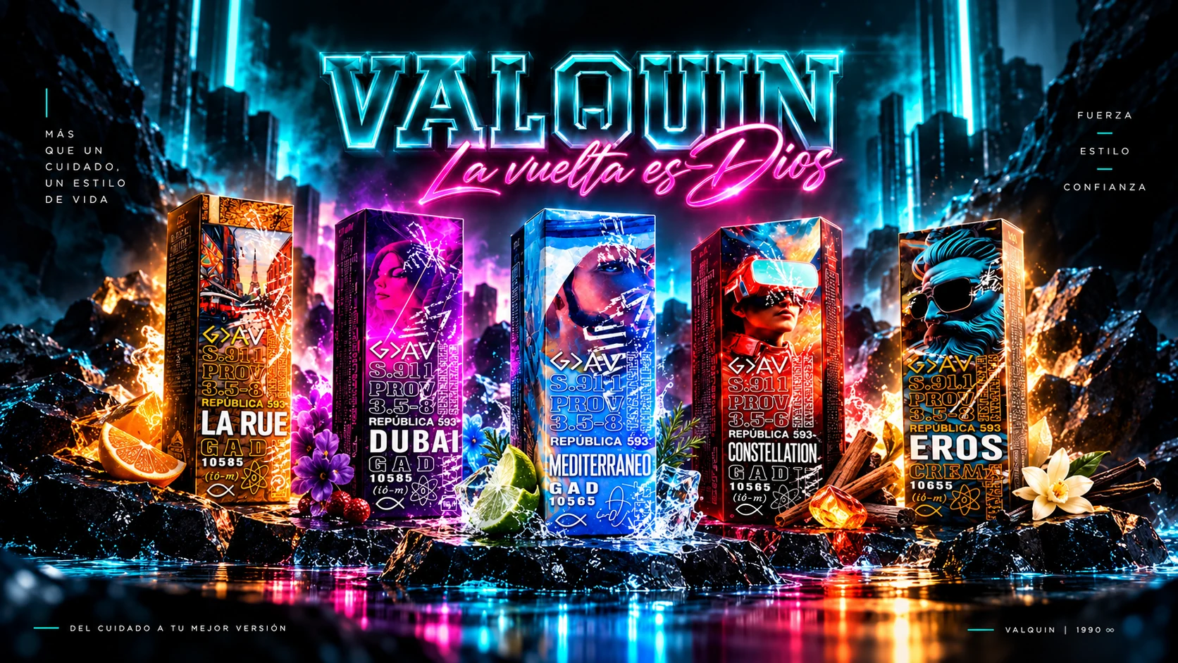 Colección de cremas VALQUIN: La Rue, Dubai, Mediterráneo, Constellation y Eros
